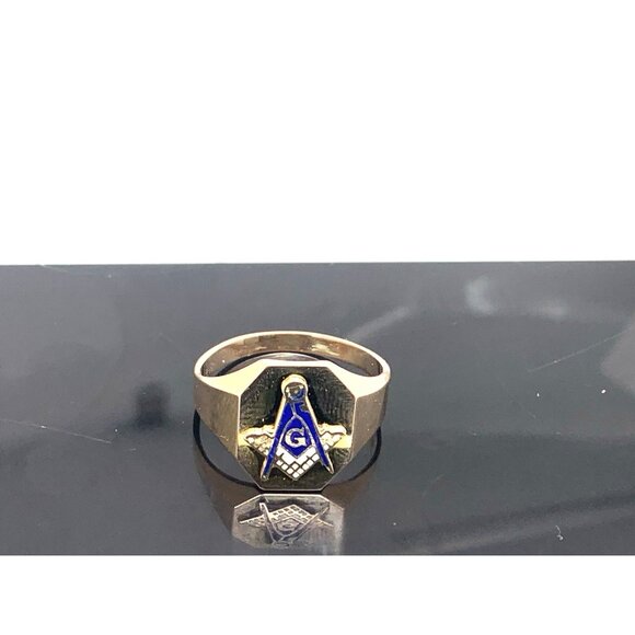 Masonic Ring 10k Yellow Gold Freemasonry Blue G Logo Vintage Men's Size 9 - Picture 13 of 14